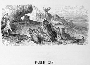 The funeral of the lioness - in Fables de La Fontaine, ill. by Doré