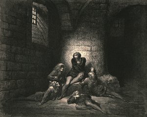 Then, not to make them sadder, I kept down my spirit in stillness by Gustave Dore