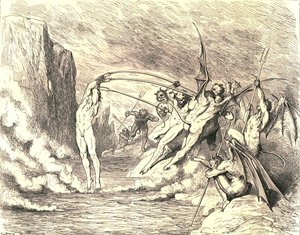 This Said, They Grappled Him with More Than Hundred Hooks, c. 1890 by Gustave Dore