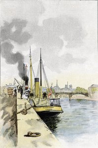 English boats near the bridge of the Saints-Peres or Carrousel, Paris