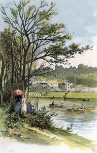 Sunday Strollers on the Seine in Bas-Meudon by Gustave Fraipont