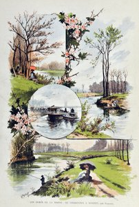 The edge of the Marne: from Charenton to Nogent in 1887. Illustration by Gustave Fraipont. Engraving of 1887 in Paris-Illustrous journal weekly. by Gustave Fraipont