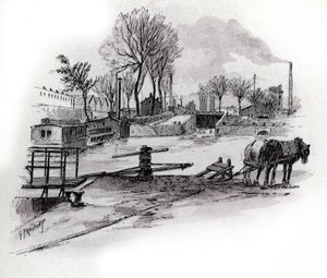 View of the Canal Saint-Denis and Quai de la Gironde in the Villette District, Paris by Gustave Fraipont