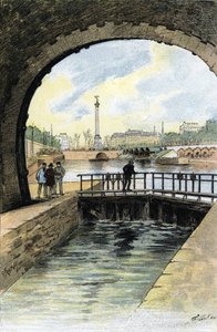 View of the lock of Canal Saint Martin in Paris by Gustave Fraipont