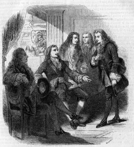 The encounter between the Russian tsar Peter the Great and Voltaire. Engraving by Gustave Janet