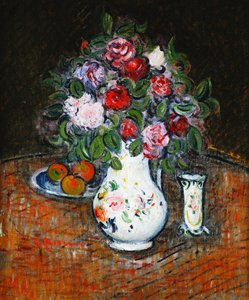 Vase of Flowers and Bowl of Fruit