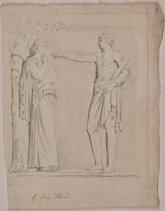 Full Length Classically Draped Female Standing by a Tree, Being Scaled by a Snake by Guy Head