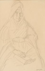 Study for Mere Poussepin seated at a table by Gwen John