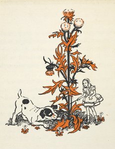 Shrunken Alice and the Puppy by a Giant Thistle by Gwynedd M. Hudson