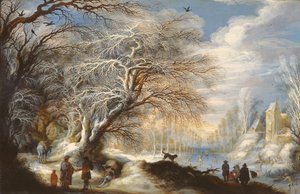 Skaters on a Canal by Gysbrecht Lytens or Leytens