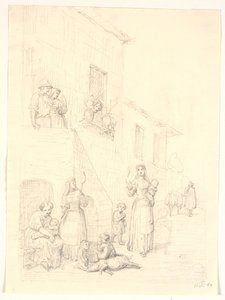 Women and Children Outside an Italian House by H.W. Bissen