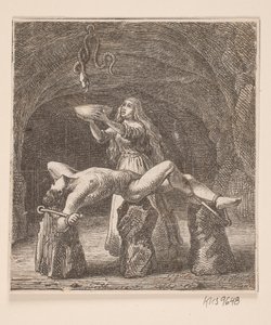 Sigyn Holding the Bowl Between the Snake and Loki by H. C. Henneberg