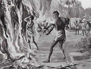 Villagers burning Themselves to avoid the Pindharis by H. M. (after) Burton