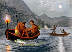 Native Americans Fishing by Torchlight in North America, 1813