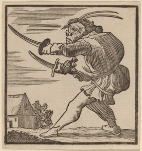 Hunchback Brandishing Two Swords by H. Numan after Jacques Callot