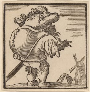 Hunchback Gazing at a Windmill by H. Numan after Jacques Callot