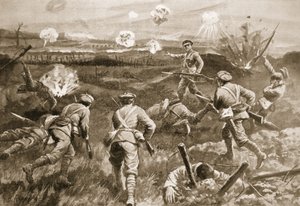 Sergeant H. Wells Leading a Platoon Towards the German Wire Entanglements After His Officer Had Been Killed