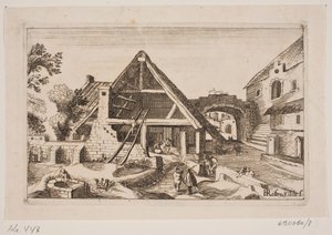 City Interior with Barn and the Nativity of Jesus by H. Rosenkilde