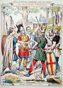 Gaulish warriors swearing an oath, from a protective sleeve for school books, late 19th century by H. and Louis R. Feist