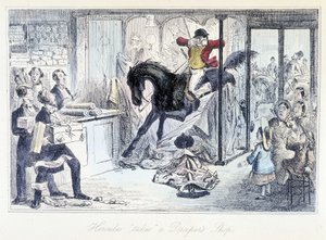 Horse Hunter Accidentally Entering a Fabric Shop by Hablot Knight Browne