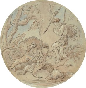 One of eighteen designs for a series of plates illustrating Venus and Adonis by Hablot Knight Browne
