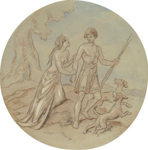 One of eighteen designs for a series of plates illustrating Venus and Adonis by Hablot Knight Browne