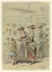 Two Ladies and Little Girl Before Hairdresser