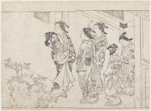 Five Prostitutes in a Courtyard, early 1770s by Hanabusa Shigenobu