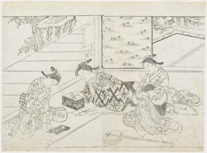 Three Prostitutes in a Room, early 1770s by Hanabusa Shigenobu