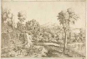 Landscape with a Vineyard, in the Middle a Chariot Loaded with Poles