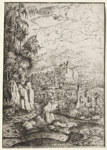 Landscape with a Road to a Castle on an Island in a River, 1554 by Hanns Sebald Lautensack