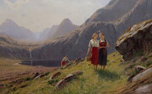 Three Girls by the Mountain Lake in Western Norway