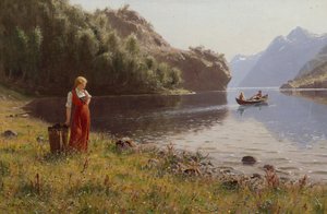 Woman in Fjord Landscape