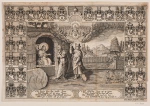 Title Page for Funeral Sermon over Ida Langs Depicting Christ as Gardener and Mary Magdalene by Hans Andreas Greys