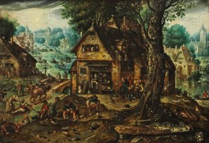Village view with numerous people