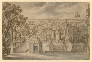A Castle with Several Towers in a Wide Flat Landscape Between Ponds. A Round Garden Pavilion in the Middle of the Foreground. An Avenue on the Left by Hans Bol