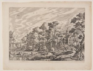 View of a Village with a Castle to the Right, plate 1 from Landscapes with Views of Villages by Hans Bol