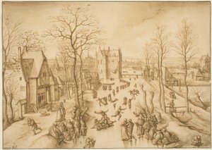 Winter Landscape with Skaters by Hans Bol
