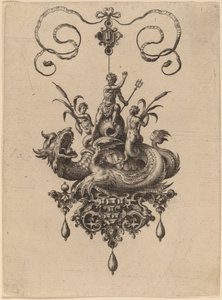 Design for a Pendant with a Sea-Monster Carrying Neptune Flanked by Two Nereids by Hans Collaert the Elder