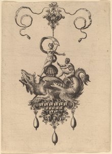 Design for a Pendant with a Winged Sea-Monster Carrying Venus Anadyomene on a Shell and a Man with an Oar by Hans Collaert the Elder