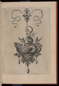 Plate 8, from Bullarum Inaurium etc. Archetypi Artificiosi Pars Altera (Pendants, Earrings, etc. Designs of the Most Skillful Nature, Part Two) by Hans Collaert the Elder