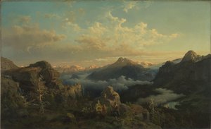 Norwegian Highlands in Sunrise by Hans Gude