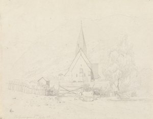 Vossevangen with Voss Church by Hans Gude