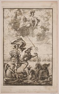 Neptune Traveling Over the Sea. Title Page to Fontenay, "Sea Evolution"; Copenhagen 1743 by Hans Henrich Christian Ulrich