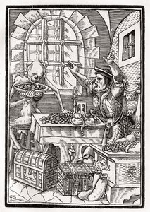 Death Comes to the Miser or Usurer, Engraved by Georg Scharffenberg, from 