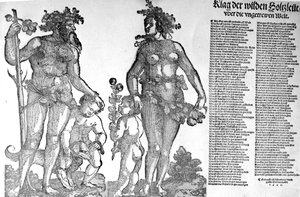 Broadside on the Withdrawal of the Wild Men of the Woods from a World that has Changed for the Worse, woodcut made by Hans Guldenmundt by Hans Leonard Schaufelein