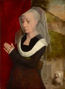 Praying woman with her dog, by Hans Memling (1433/40-1494). Oil on wood by Hans Memling