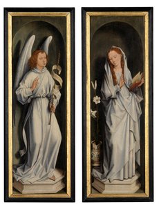 Reverse of a pair of wings showing the Annunciation