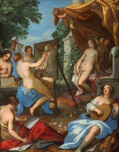Allegory of the Arts with Pictura Painting Venus by Hans Rottenhammer