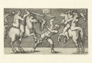 Fight Between Two Men with Women on Horseback and a Standing Man by Hans Sebald Beham